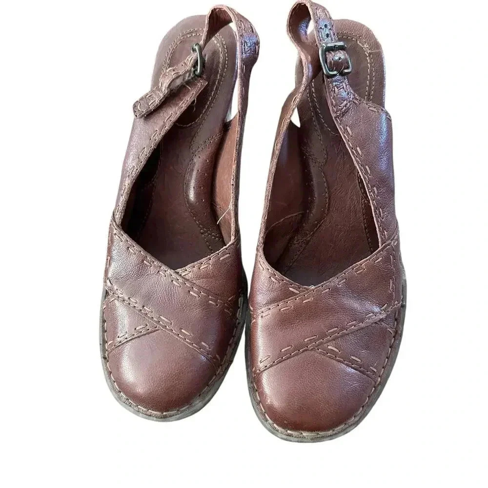 Born Brown Leather Closed Toe Slingback Pump Heels Size 8M